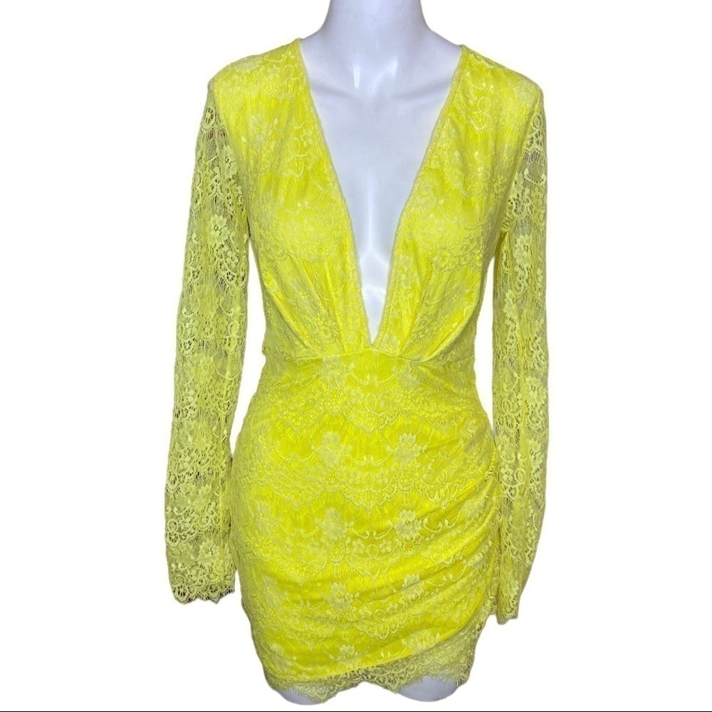 XTeran Kerry Dress Bright Yellow Plunging Size M